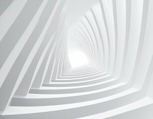 Naklejka premium Abstract white architectural structure, swirling lines converging to a bright light. Ideal for design, backgrounds, and modern architecture concepts.