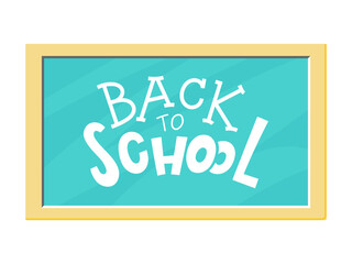 Text Back to School on chalkboard, perfect for educational or promotional materials. Cartoon style.