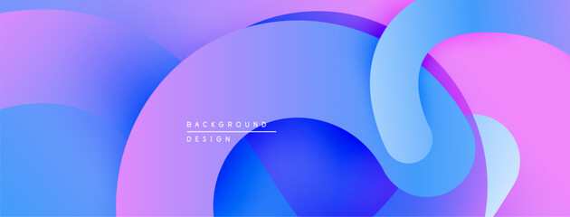Abstract fluid shapes blend purple, blue hues. Modern design evokes movement, energy, soft gradients. Minimalist background suitable for various projects.