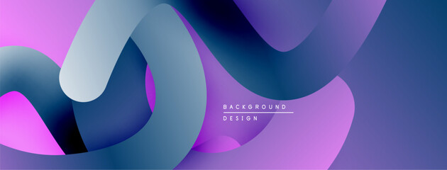 Abstract fluid shapes, purple hues dominate. Smooth gradients create dynamic composition. Modern design element for backgrounds.