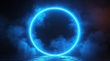 An ethereal portal of blue light shimmers a gateway to another world amidst smoky mists and reflections with a dark
