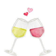 白ワイン　赤ワイン　飲み物　水彩　イラスト