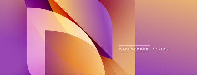 Abstract gradient shapes overlap, creating dynamic visual effect. Warm colors dominate, transitioning from purple to orange. Minimal text present.