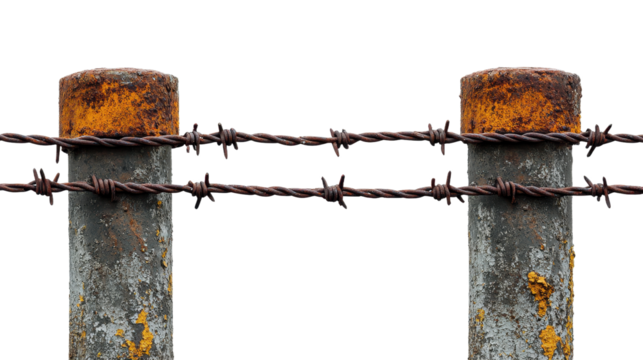 Rusty barbed wire loop isolated on transparent background. PNG Social Issues