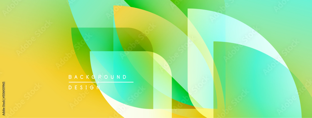 Poster abstract geometric shapes overlap. yellow, green hues create vibrant gradient effect. modern design 