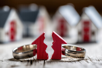 Fototapeta na wymiar Divorce-related property dispute where husband retains assets symbolizing gender inequality, legal battles, and unfair asset division