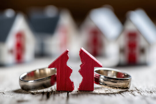 Divorce-related property dispute where husband retains assets symbolizing gender inequality, legal battles, and unfair asset division