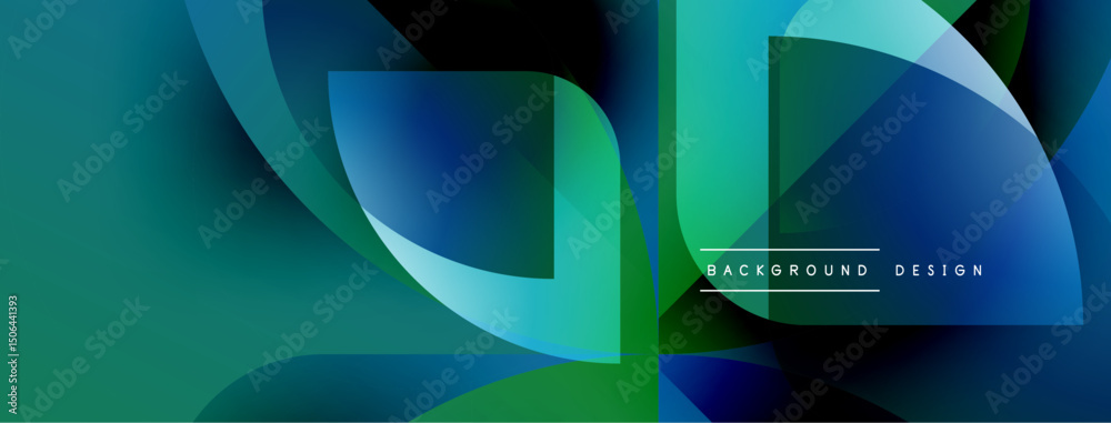 Poster Abstract fluid shapes, vibrant blues, greens create dynamic composition. Modern design element for backgrounds, banners, presentations.