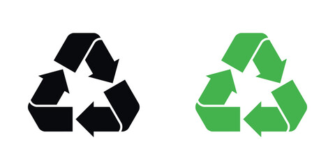 The recycle symbol set, black and green. Simple symbol vector design.