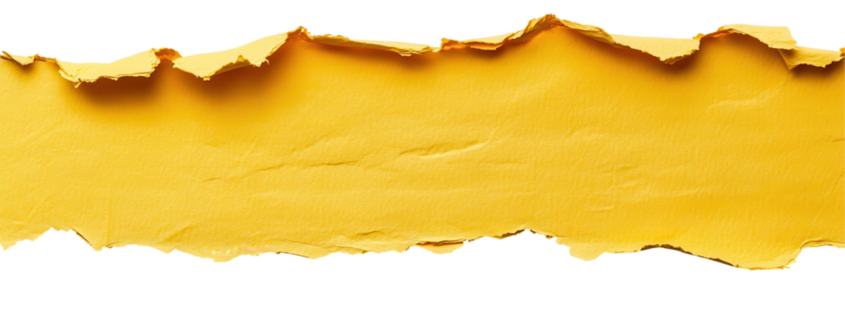 Torn, bright yellow, rectangular piece of textured paper or material, isolated on black background