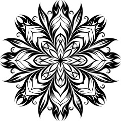 Ornate black and white floral mandala design