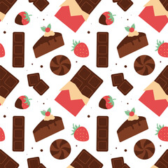 Chocolate Dessert Seamless Pattern Illustration with Melted Sweets and Cakes in Flat Cartoon Style