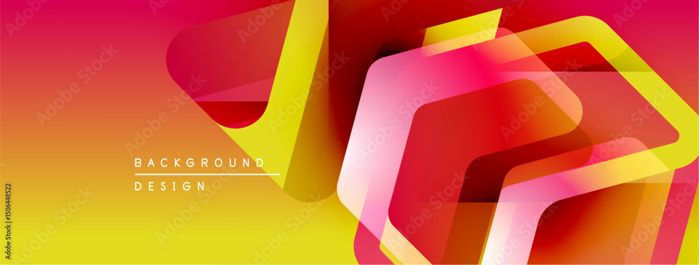Aufkleber Abstract geometric shapes overlap, creating vibrant gradient effect. Red, yellow hues dominate design, modern aesthetic.