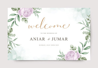 Beautiful watercolor floral template wedding invitation card welcome sign