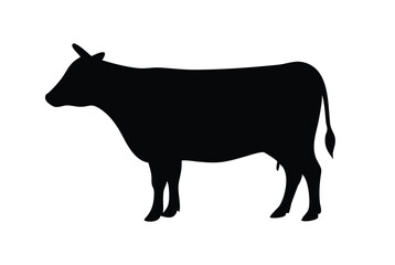 Black Silhouette of a Cow Side View Isolated on White Background
