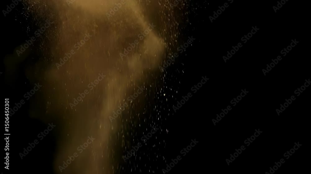 Poster Abstract dynamic cloud of dust particles dispersing against black background in explosion