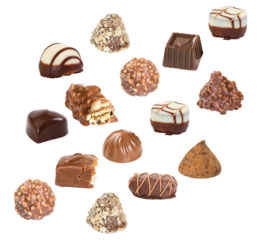 chocolate pralines assortment isolated on white background