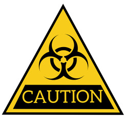 Biological hazard icon. Biological hazard warning. Virus warning sign on yellow background. Biological hazard symbol in black. in triangle With "caution" written on it Flat design vector illustration.