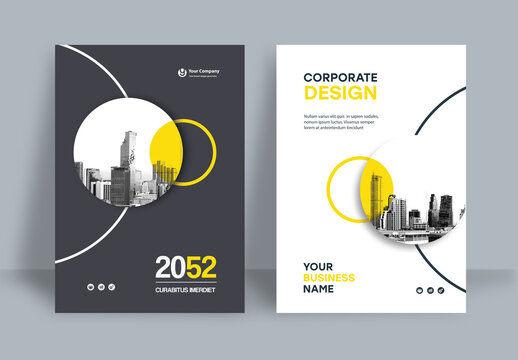 Corporate Report Cover Template &ndash; Yellow and Black Geometric Line Design (A4)