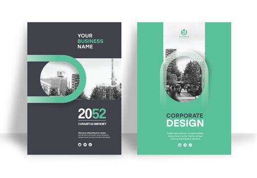 Business Report Cover Template &ndash; Green and Black Geometric A4 Design