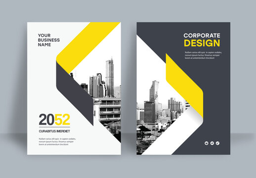 Corporate Report Cover Template &ndash; Yellow and Black Geometric Line Design (A4)