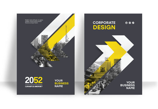 Corporate Report Cover Template &ndash; Yellow and Black Geometric Line Design (A4)