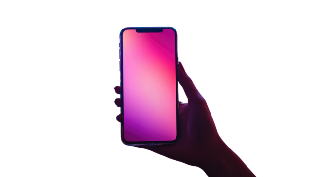  Smartphone in a hand isolated on PNG white background.