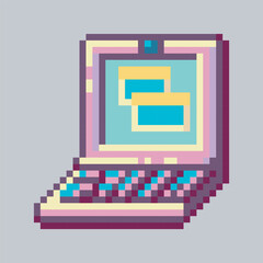 laptop computer sign in pixel art style with isolated background