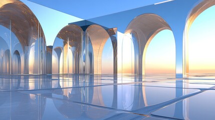 Obraz premium A stunning, architectural interior scene with arches and glass.