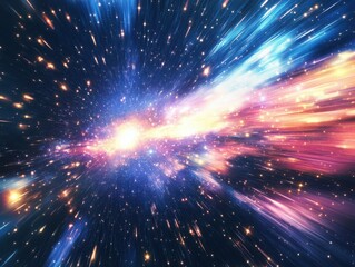 Naklejka premium Abstract Space Background with Light Streaks and Stars