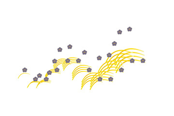 紫の梅の花と金の波型和風装飾線　グラフィック素材 