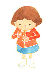 水彩風 洋服に着替える子ども　保育・教育・知育素材