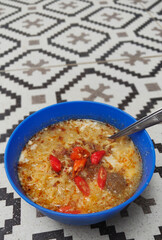 Indonesian instant noodles with eggs and chili