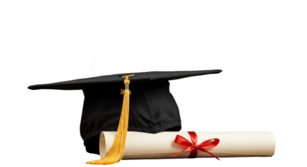 Isolated Graduation Mortarboard with Diploma Scroll on Transparent Background