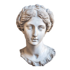 Gypsum copy of the ancient Venus head sculpture displayed on a white background, Gypsum copy ancient statue Venus head isolated on white background