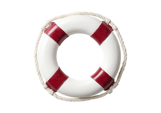 Lifebuoy Ring on White Background. A classic bright orange lifebuoy ring isolated on a clean white background, symbolizing safety and rescue at sea or poolside, On Transparent Background, Png