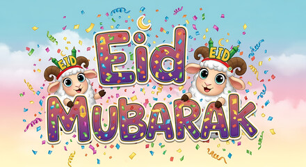 Festive Eid Mubarak Background with Confetti