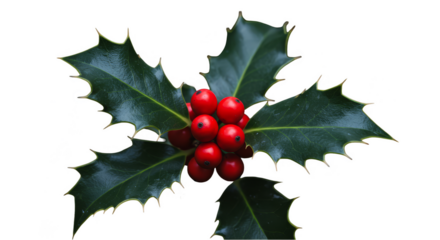 Isolated Holly With Red Berries And Green Leaves Festive Photo on Transparent Background