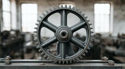 Obraz premium Close-up of a large, intricate gear mechanism.