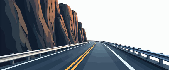 Cliffside road with guardrails vector simple 3d smooth isolated on white background