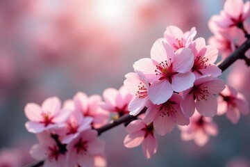 Obraz premium Delicate pink sakura blossoms, intricate branch pattern , japanese flower, design, delicate