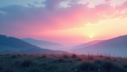 Obraz premium Subtle gradient sky merging into hazy landscape, soft, photo