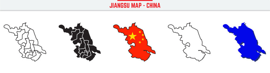 Jiangsu Map Outline with China Inset – 3D Jiangsu Map Outline and Filled Vector Design