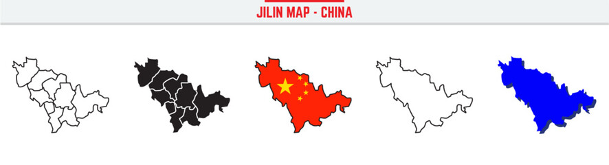 Jilin Map Outline with China Inset &ndash; 3D Jilin Map Outline and Filled Vector Design