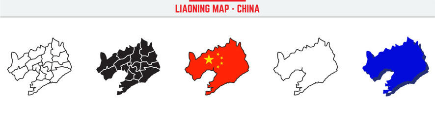 Liaoning Map Outline with China Inset – 3D Liaoning Map Outline and Filled Vector Design