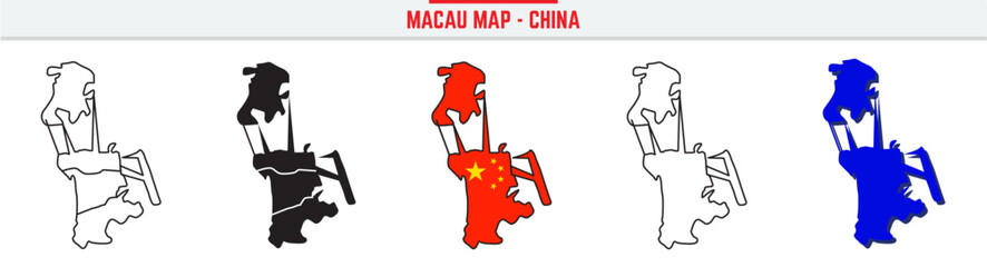 Macau Map Outline with China Inset – 3D Macau Map Outline and Filled Vector Design