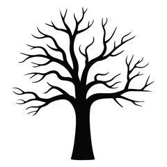 Obraz premium Black vector silhouette of a tree with bare branches on white background
