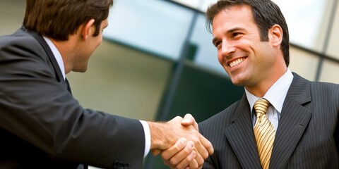 A successful businessman shaking hands with a potential client, reflecting trust and building strong relationships.