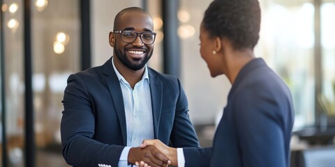 A successful businessman shaking hands with a potential client, reflecting trust and building strong relationships.