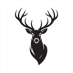 Naklejka premium Deer Head Silhouette with Antlers - Wildlife Logo Vector Design